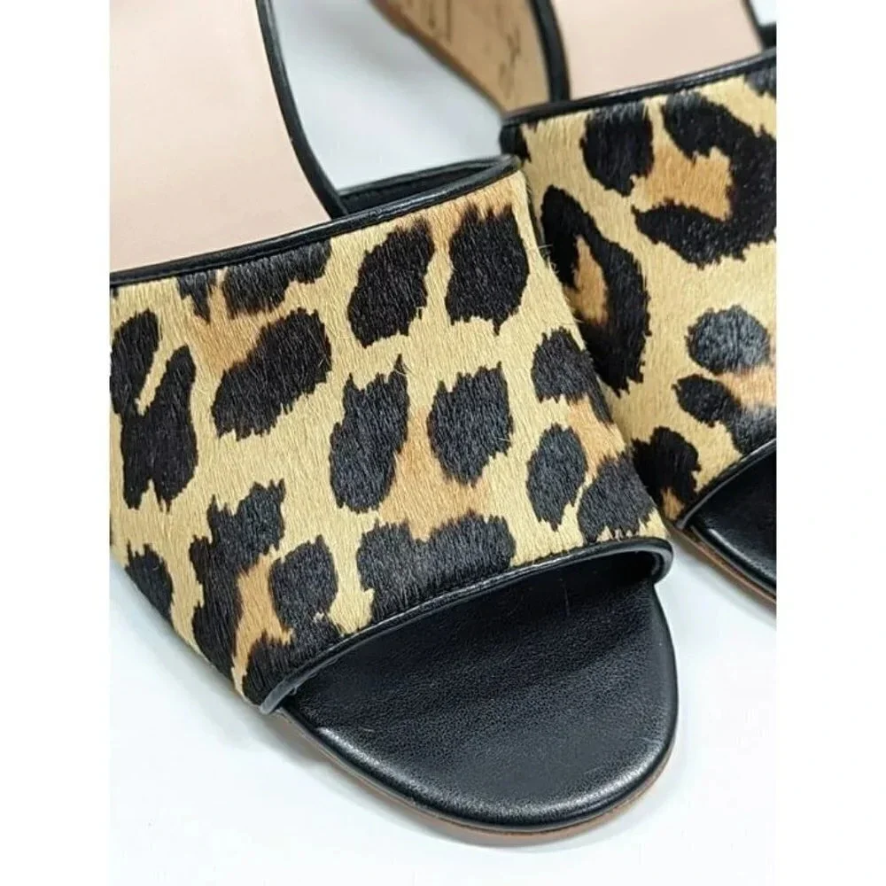 Kate Spade Women's Lonnie Leopard Calf Hair Wedge Sandals Size 6 M (MSRP $198)